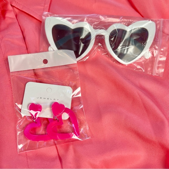 Barbie Costume Pink Long Sleeve Jumpsuit with Sunglasses and Earrings - Picture 5 of 8
